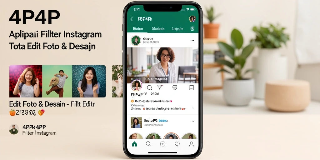 Tampilan antarmuka aplikasi 4P4P dengan berbagai pilihan filter Instagram.