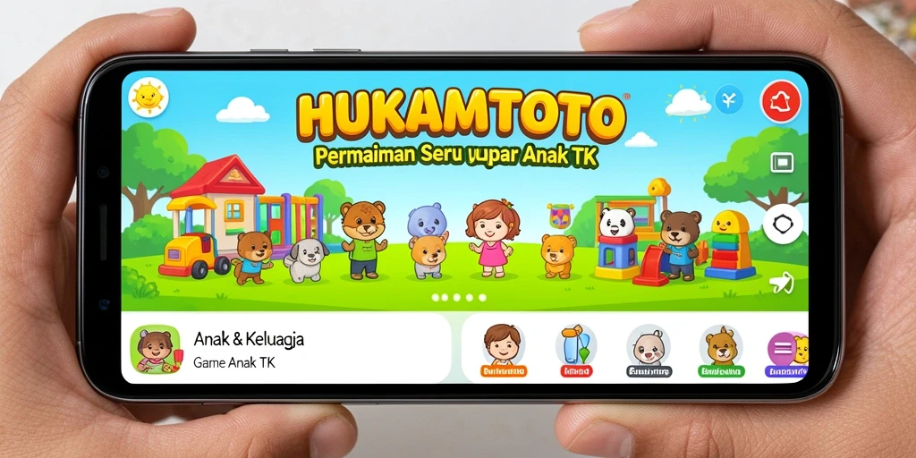 Tampilan antarmuka HUKUMTOTO yang ramah anak dan warna-warni.