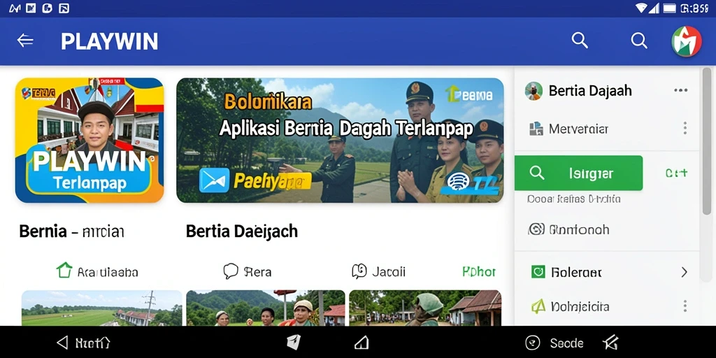 Tampilan antarmuka utama PLAYWIN dengan berita terbaru daerah.