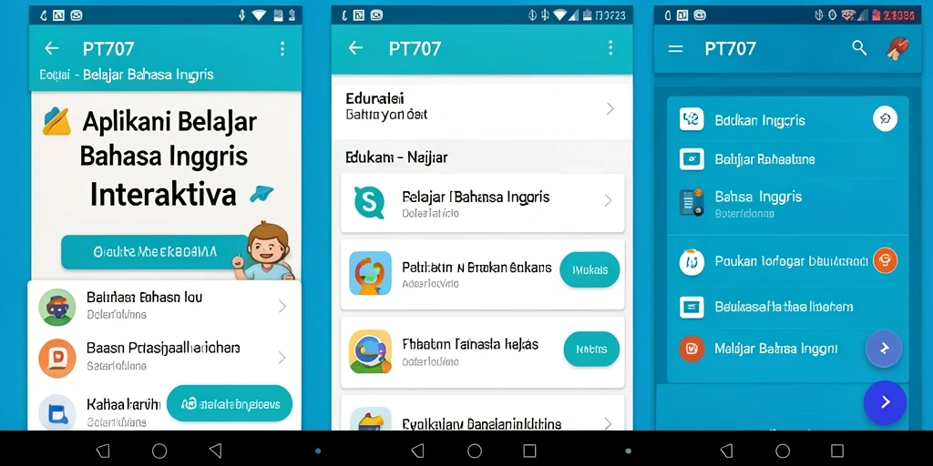 Antarmuka aplikasi PT707 untuk Belajar Bahasa Inggris yang menarik.