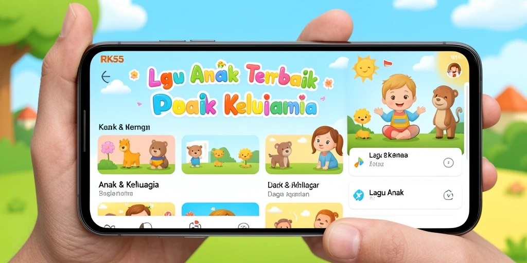 Tampilan antarmuka aplikasi RK55 dengan fitur lagu anak yang menarik.