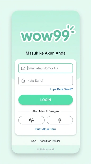 Tampilan halaman login wow99